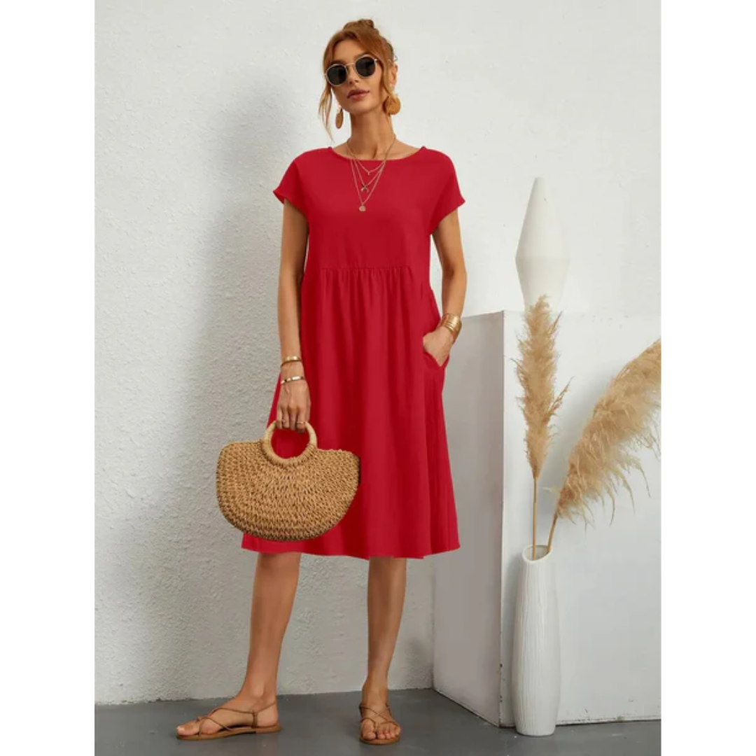 Robe midi d’été élégante à manches courtes femme