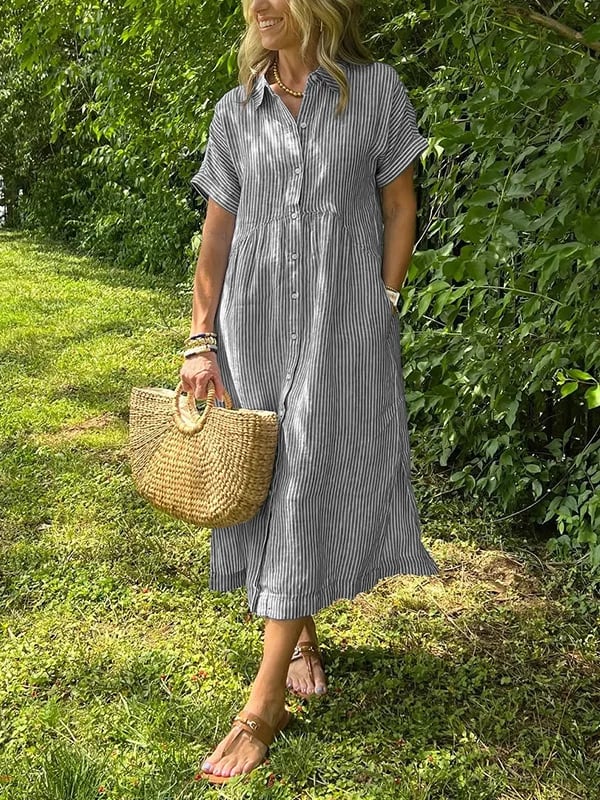 Robe chemise midi rayée boutonnée femme