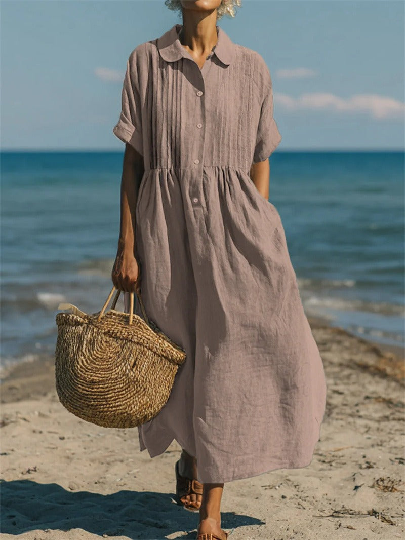 Robe en lin fluide à boutons sur le devant