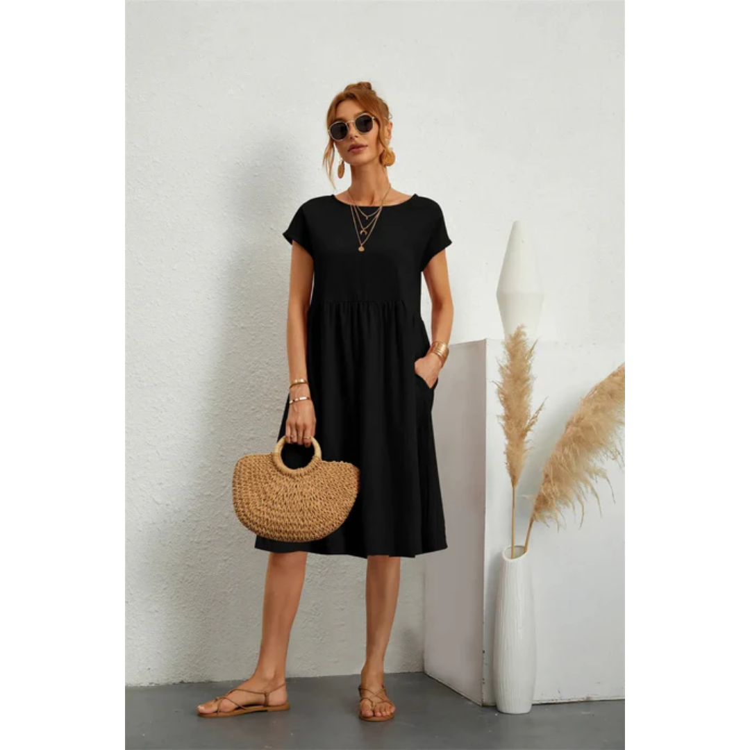 Robe midi d’été élégante à manches courtes femme