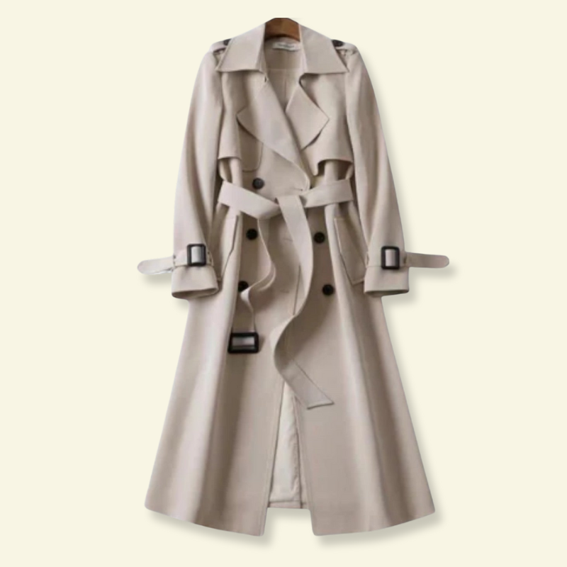 Trench mi-long femme à double boutonnage avec ceinture, large col à revers et coupe ample pour l'automne 4
