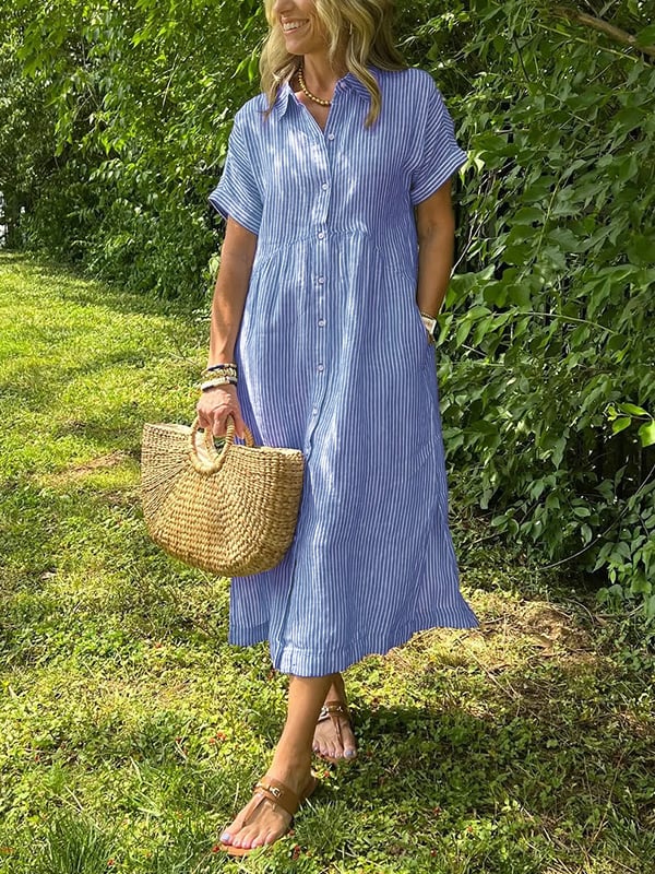 Robe chemise midi rayée boutonnée femme