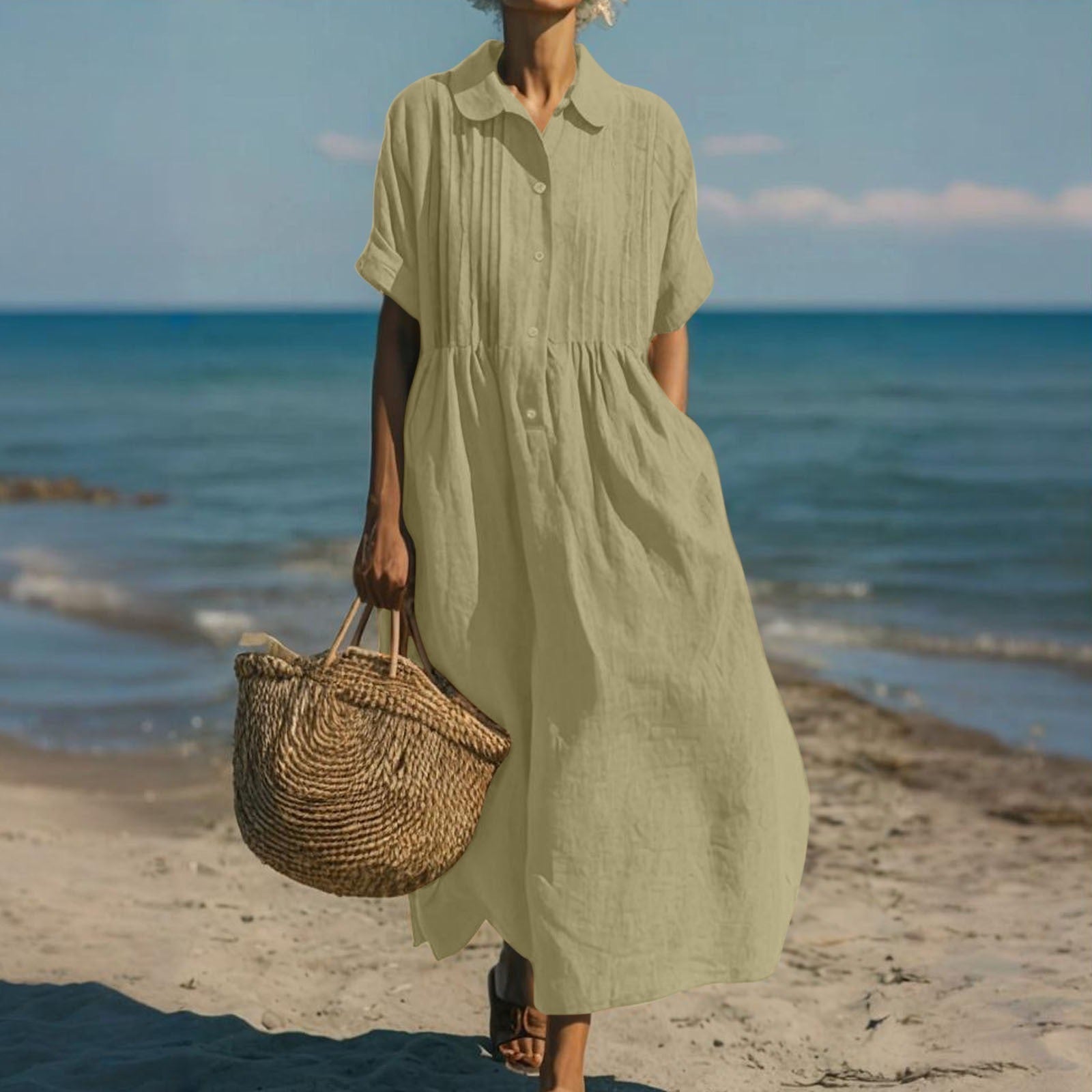 Robe en lin fluide à boutons sur le devant