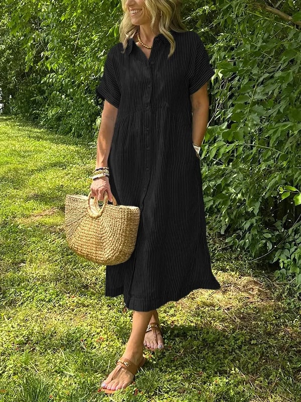 Robe chemise midi rayée boutonnée femme
