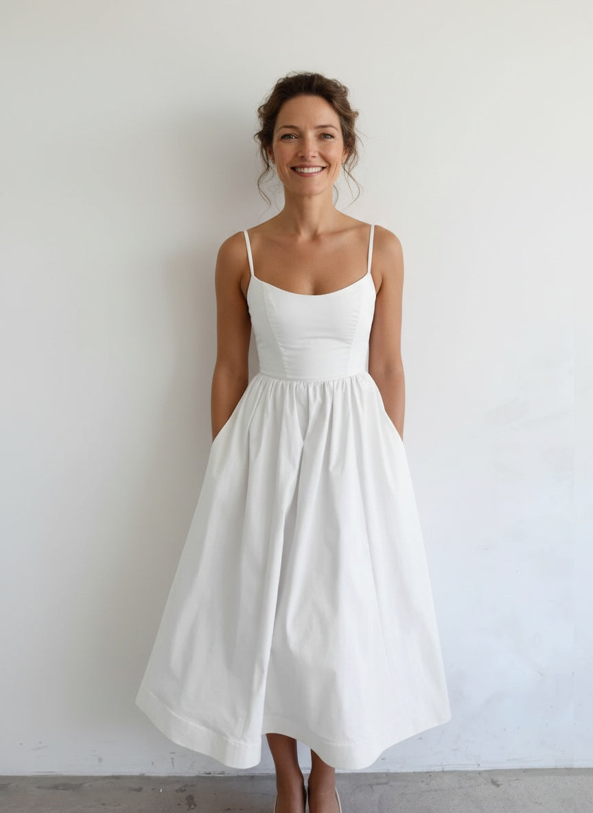 Full body view of the model wearing Robe d'été midi sans manches coupe A femme