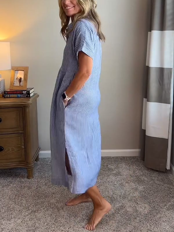 Robe chemise midi rayée boutonnée femme