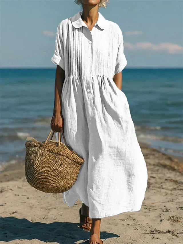 Robe en lin fluide à boutons sur le devant