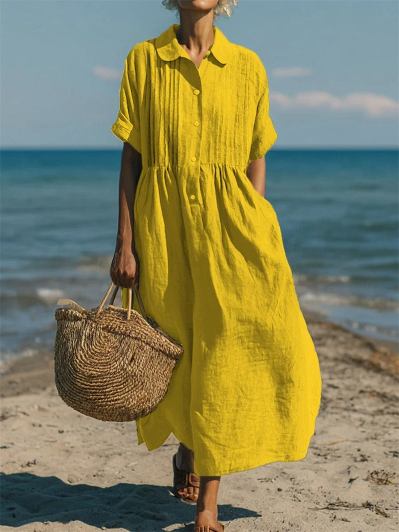 Robe en lin fluide à boutons sur le devant