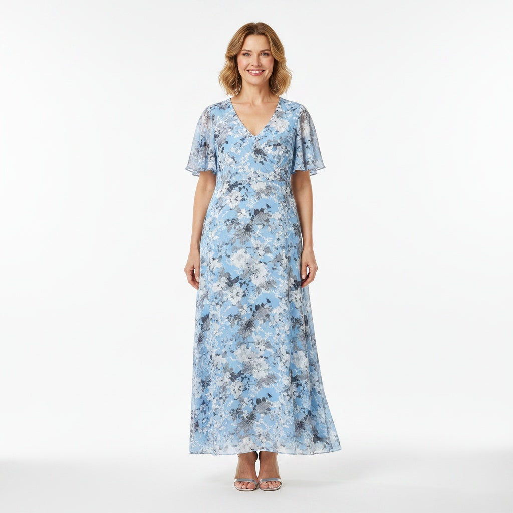 Full body view of the model wearing Robe d'été maxi formelle à imprimé floral femme