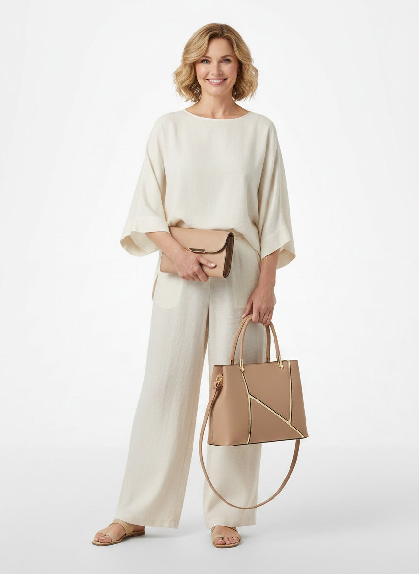 Full body view of the model wearing Ensemble de sacs à main deux pièces avec pochette femme