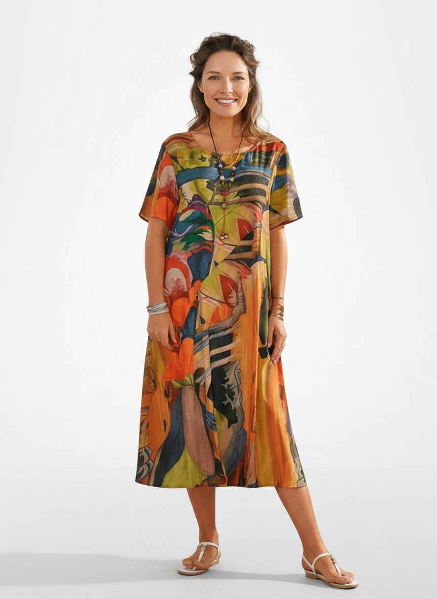 Full body view of the model wearing Robe d'été imprimée femme