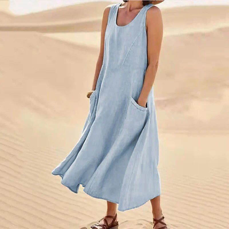 Robe d'été midi à col rond femme