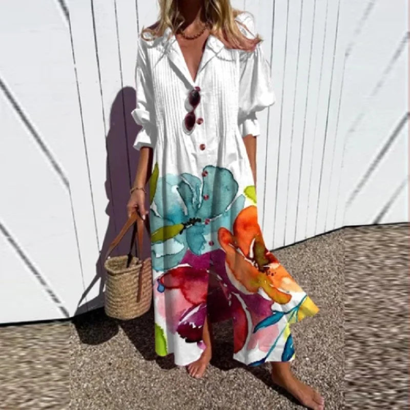Robe maxi bohème à col en V femme