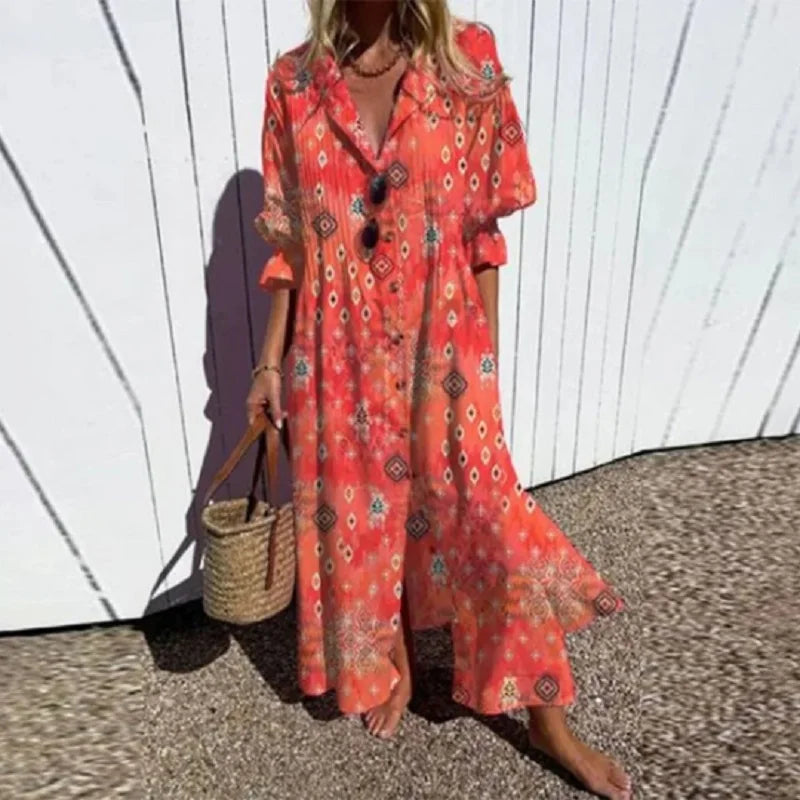 Robe maxi bohème à col en V femme