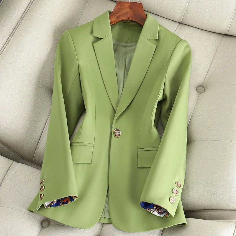Blazer femme léger en coton et polyester à un bouton avec col à revers pour le travail et la soirée 1
