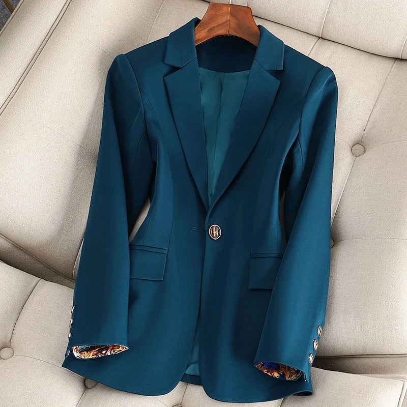 Blazer femme léger en coton et polyester à un bouton avec col à revers pour le travail et la soirée 2