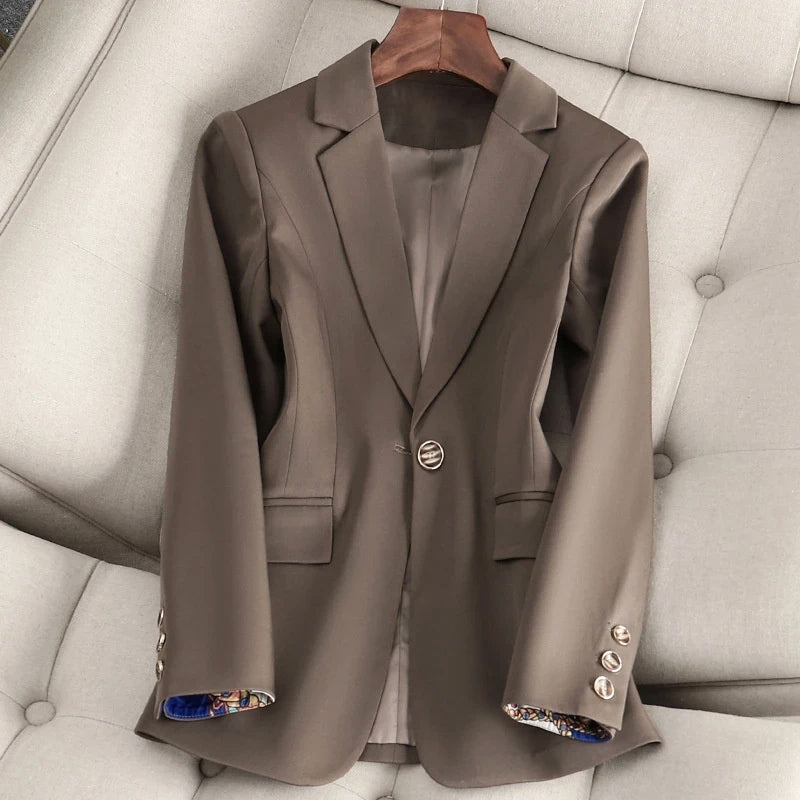 Blazer femme léger en coton et polyester à un bouton avec col à revers pour le travail et la soirée 3