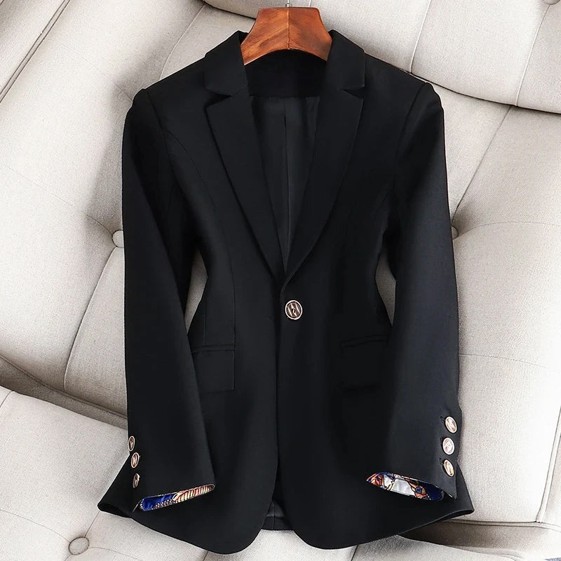 Blazer femme léger en coton et polyester à un bouton avec col à revers pour le travail et la soirée 5