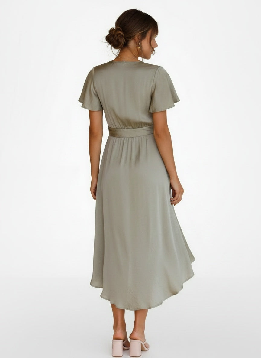 Back pose of the model wearing Robe midi élégante femme