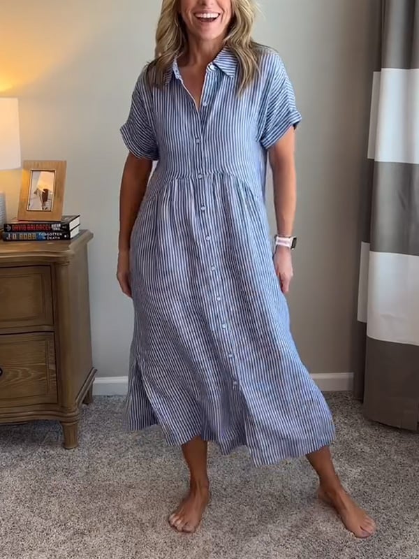 Robe chemise midi rayée boutonnée femme
