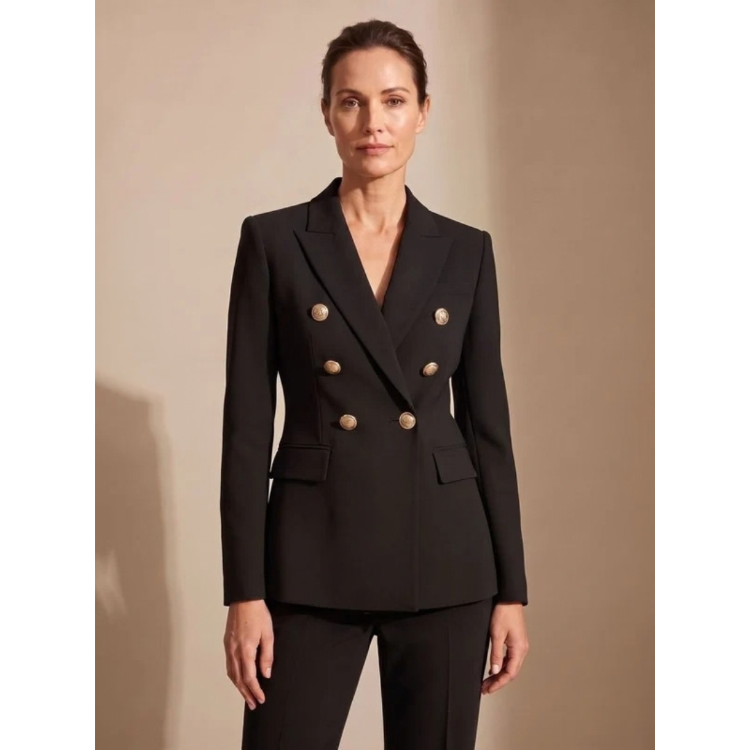 Blazer femme à boutons dorés col à revers et poches à rabat 1