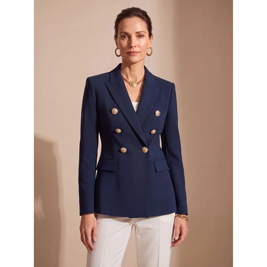 Blazer femme à boutons dorés col à revers et poches à rabat 3