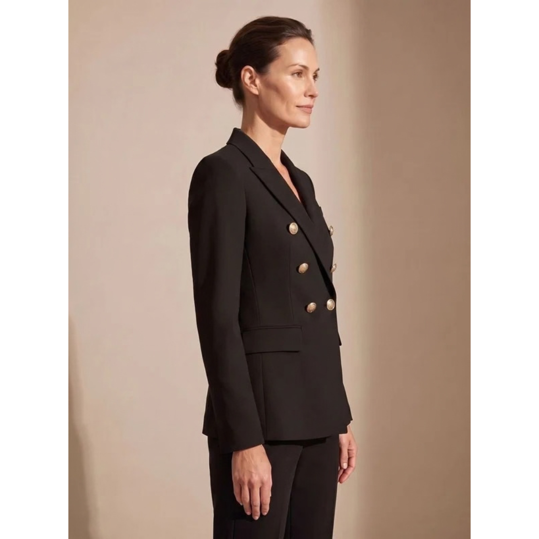 Blazer femme à boutons dorés col à revers et poches à rabat 9