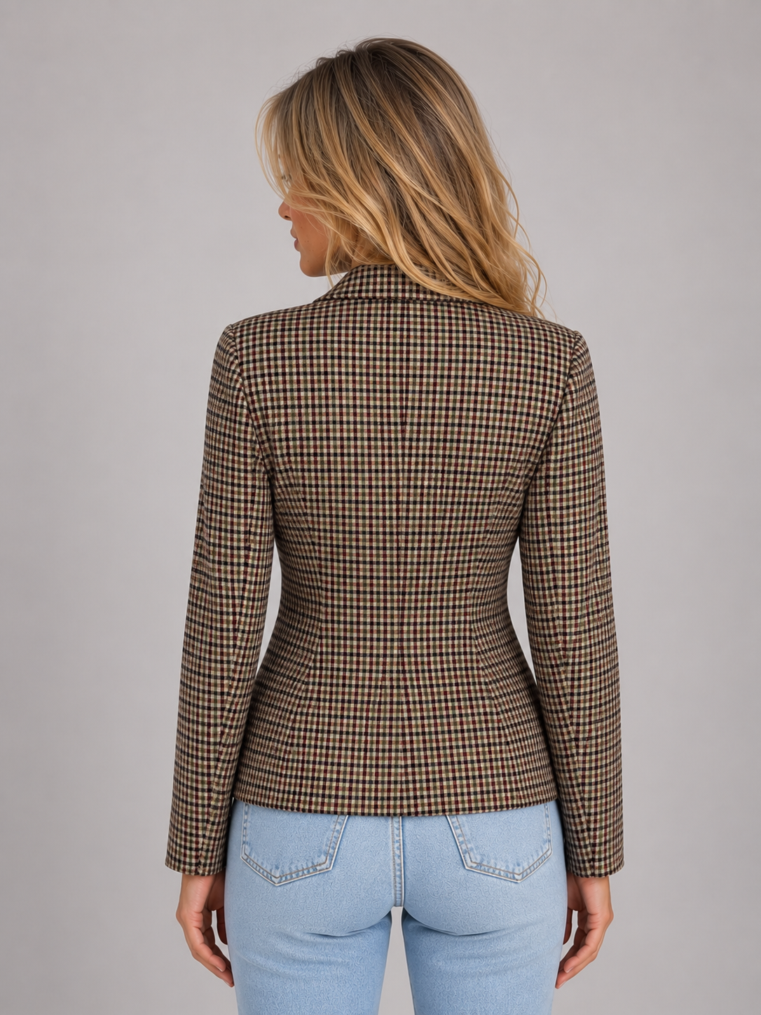 Blazer femme cintré en laine à carreaux double boutonnage 2