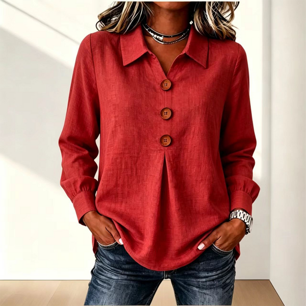 Blouse femme à col classique et boutons décoratifs 10