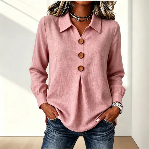 Blouse femme à col classique et boutons décoratifs 5