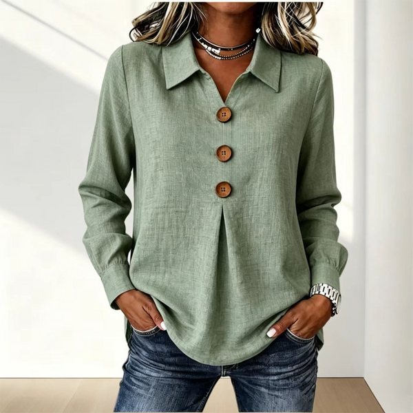Blouse femme à col classique et boutons décoratifs 7