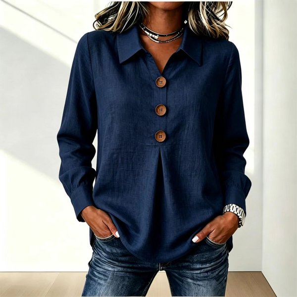 Blouse femme à col classique et boutons décoratifs 9