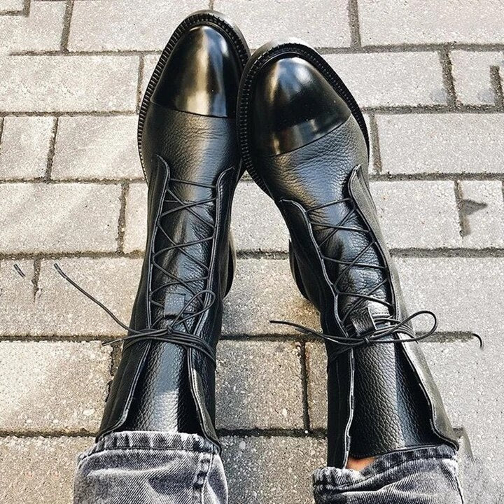 Bottes en cuir femme à lacets mi-mollet à talon bas 4