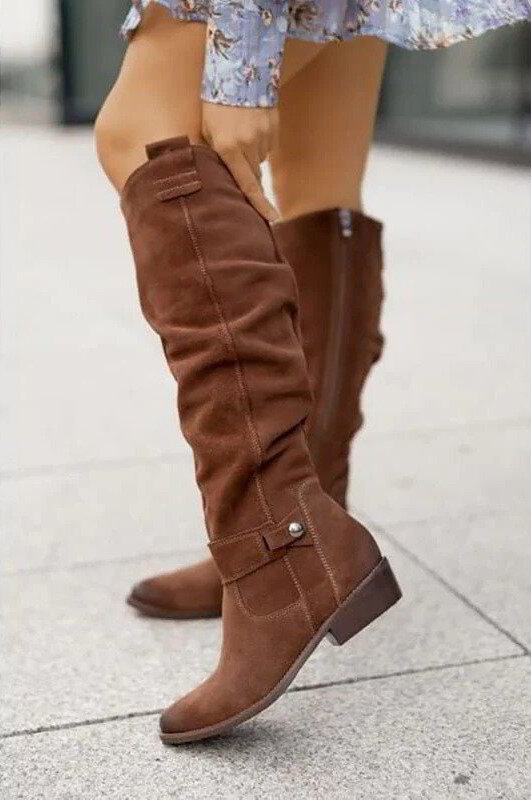 Bottes hautes femme à tige froncée, talon carré bas et fermeture éclair latérale 3