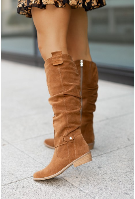 Bottes hautes femme à tige froncée, talon carré bas et fermeture éclair latérale 8