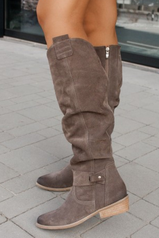 Bottes hautes femme à tige froncée, talon carré bas et fermeture éclair latérale 9