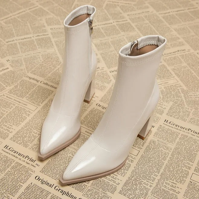 Bottines à talon femme à bout pointu, talon bloc et fermeture éclair 4