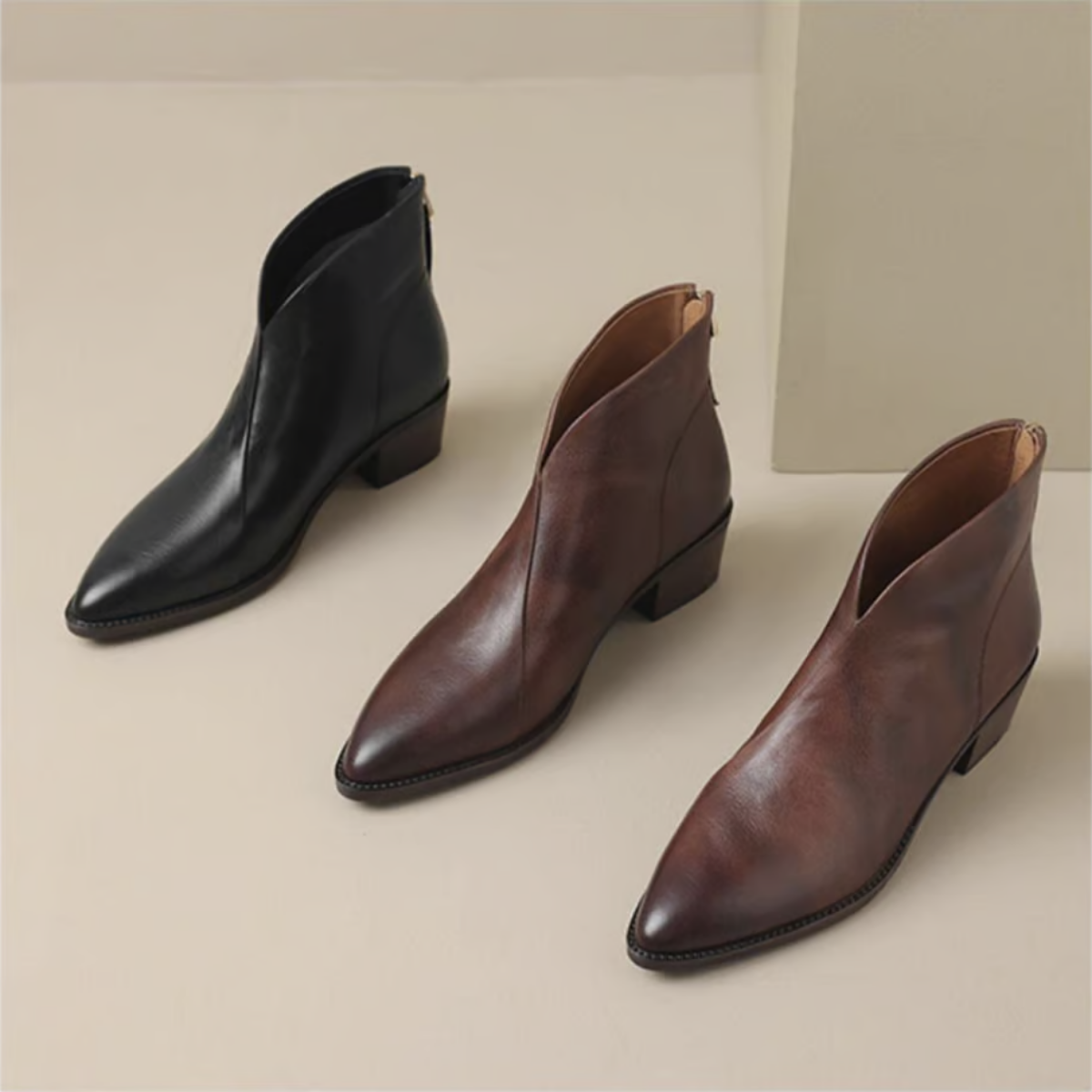 Bottines femme à talon carré bas et bout pointu avec fermeture éclair arrière 3