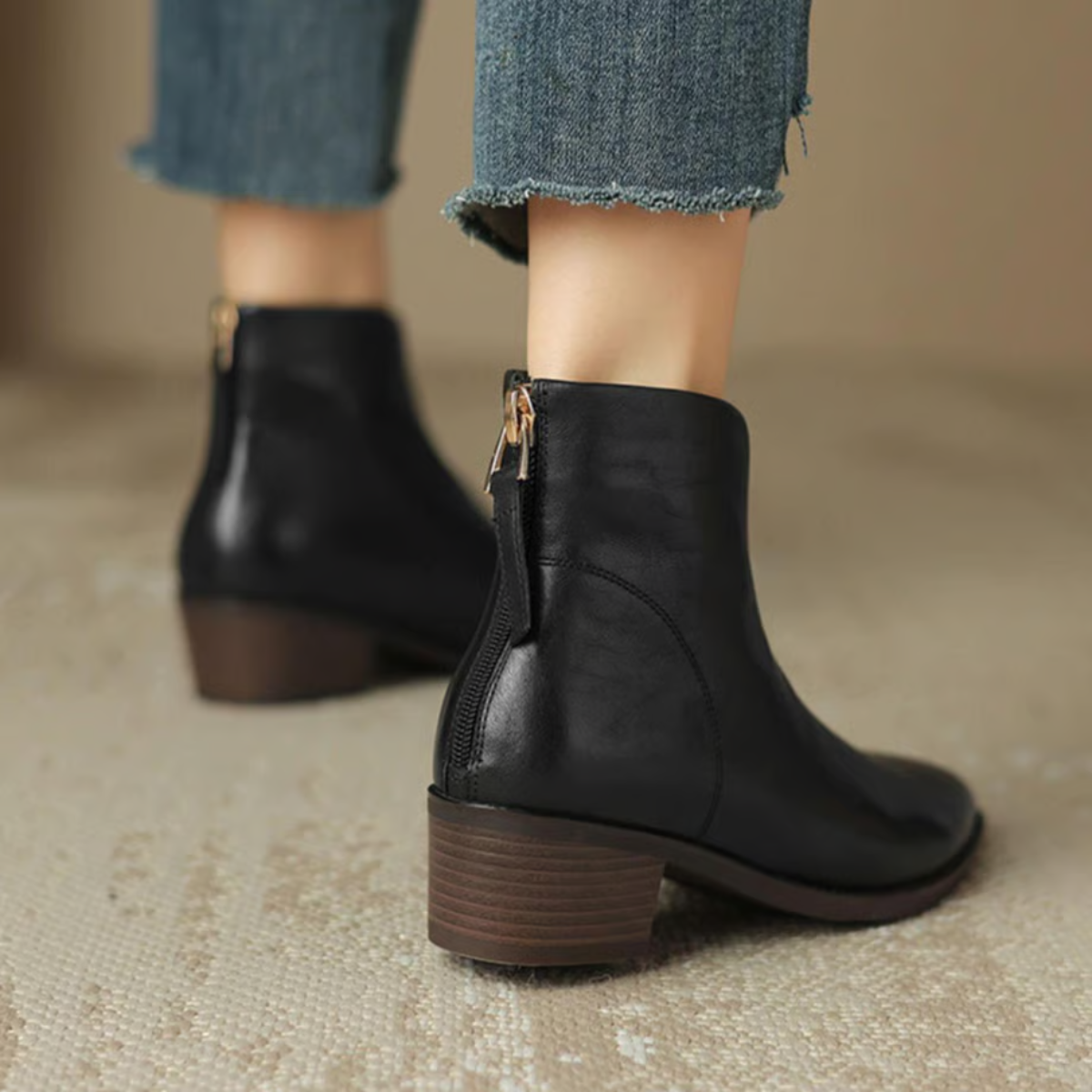 Bottines femme à talon carré bas et bout pointu avec fermeture éclair arrière 8