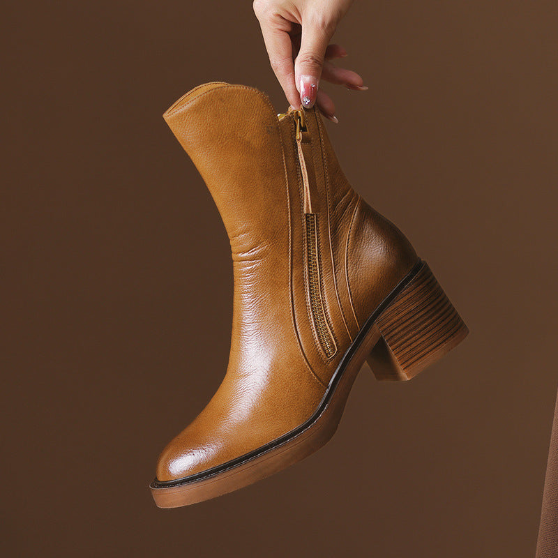 Bottines femme à talon carré bout rond fermeture éclair 12