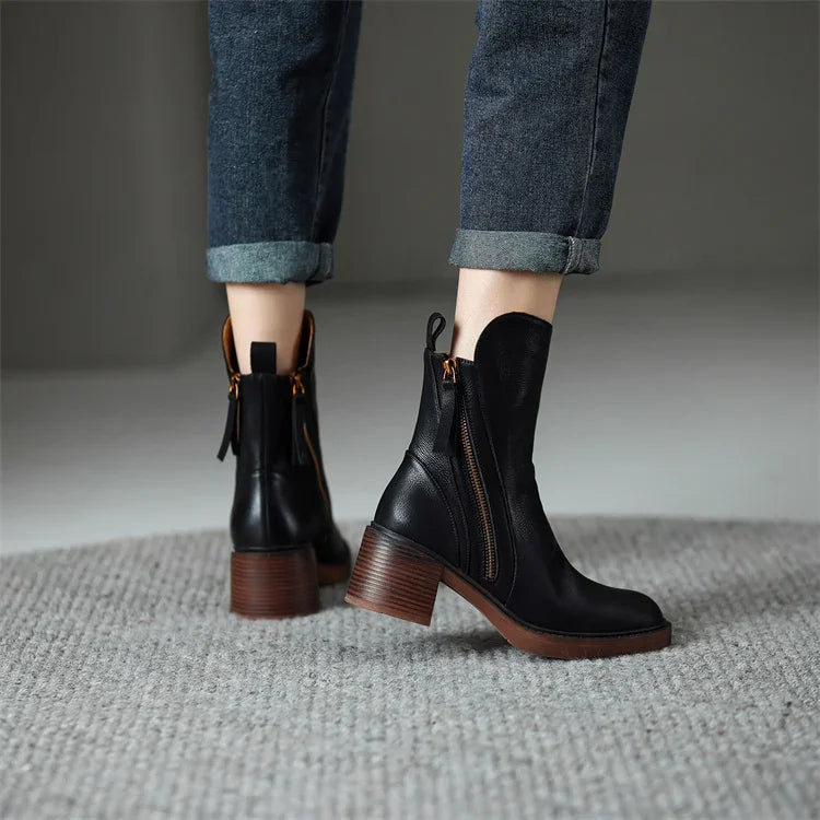 Bottines femme à talon carré bout rond fermeture éclair 5