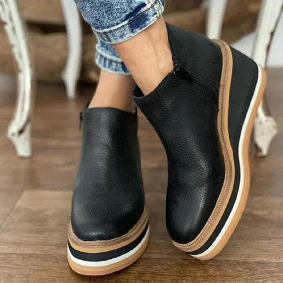 Bottines femme compensées à plateau et fermeture éclair 2