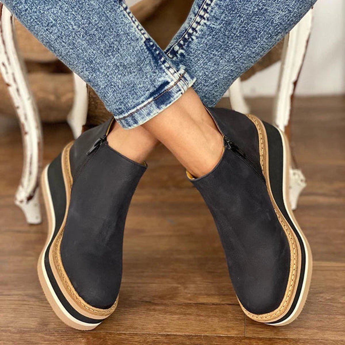 Bottines femme compensées à plateau et fermeture éclair 7