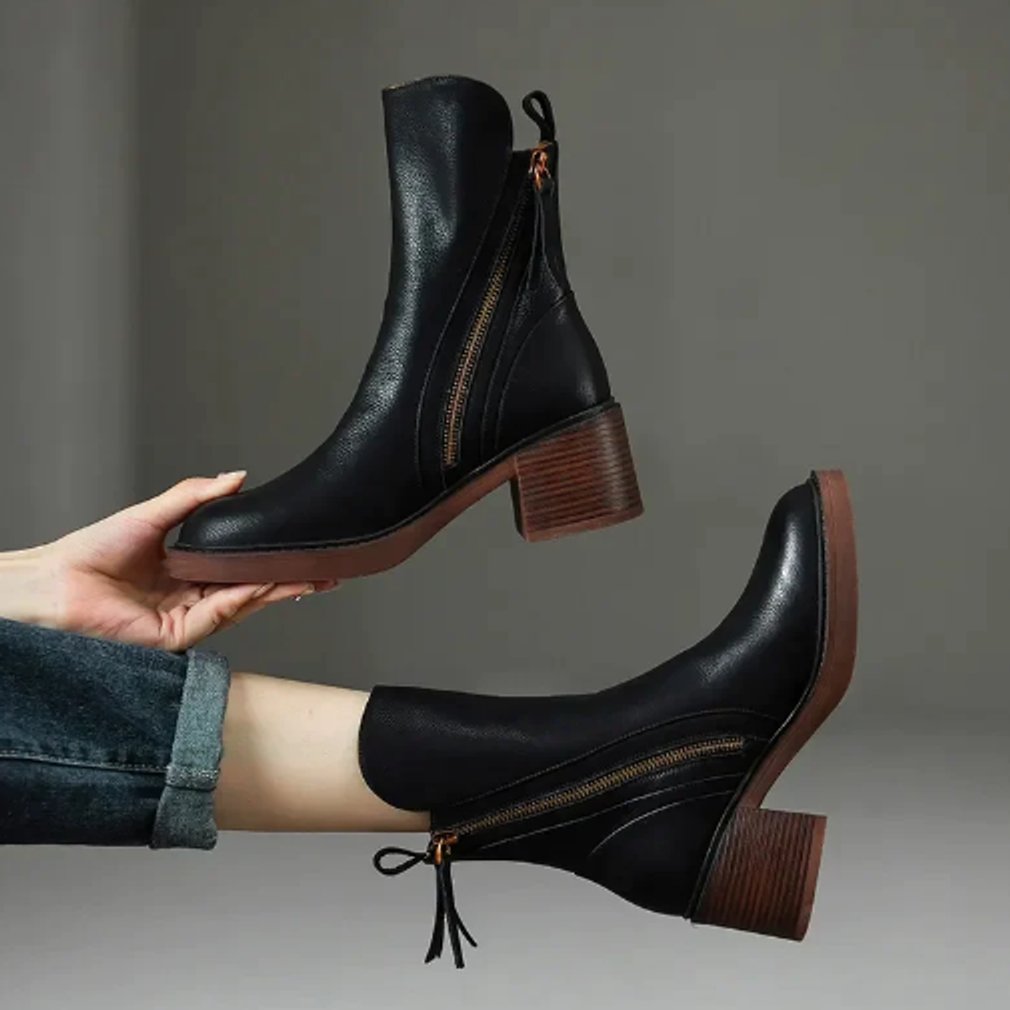 Bottines femme en cuir à talon bloc et fermeture éclair 2