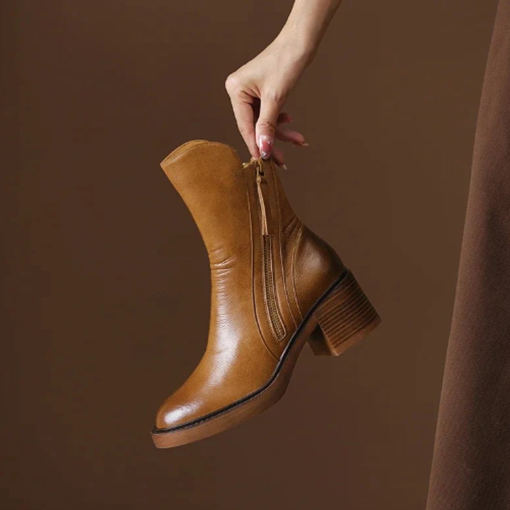 Bottines femme en cuir à talon bloc et fermeture éclair 3