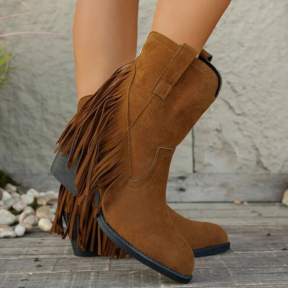 Bottines western femme à franges en daim à bout pointu 2