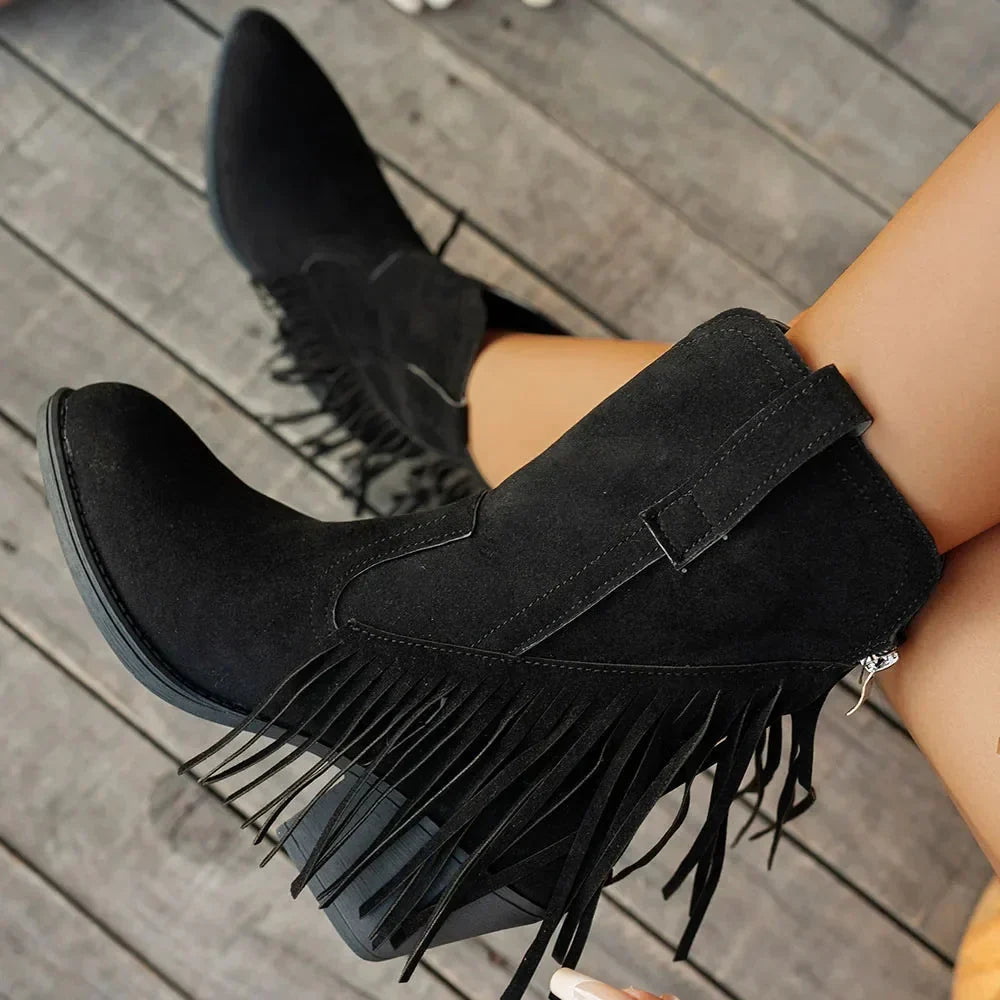 Bottines western femme à franges en daim à bout pointu 6