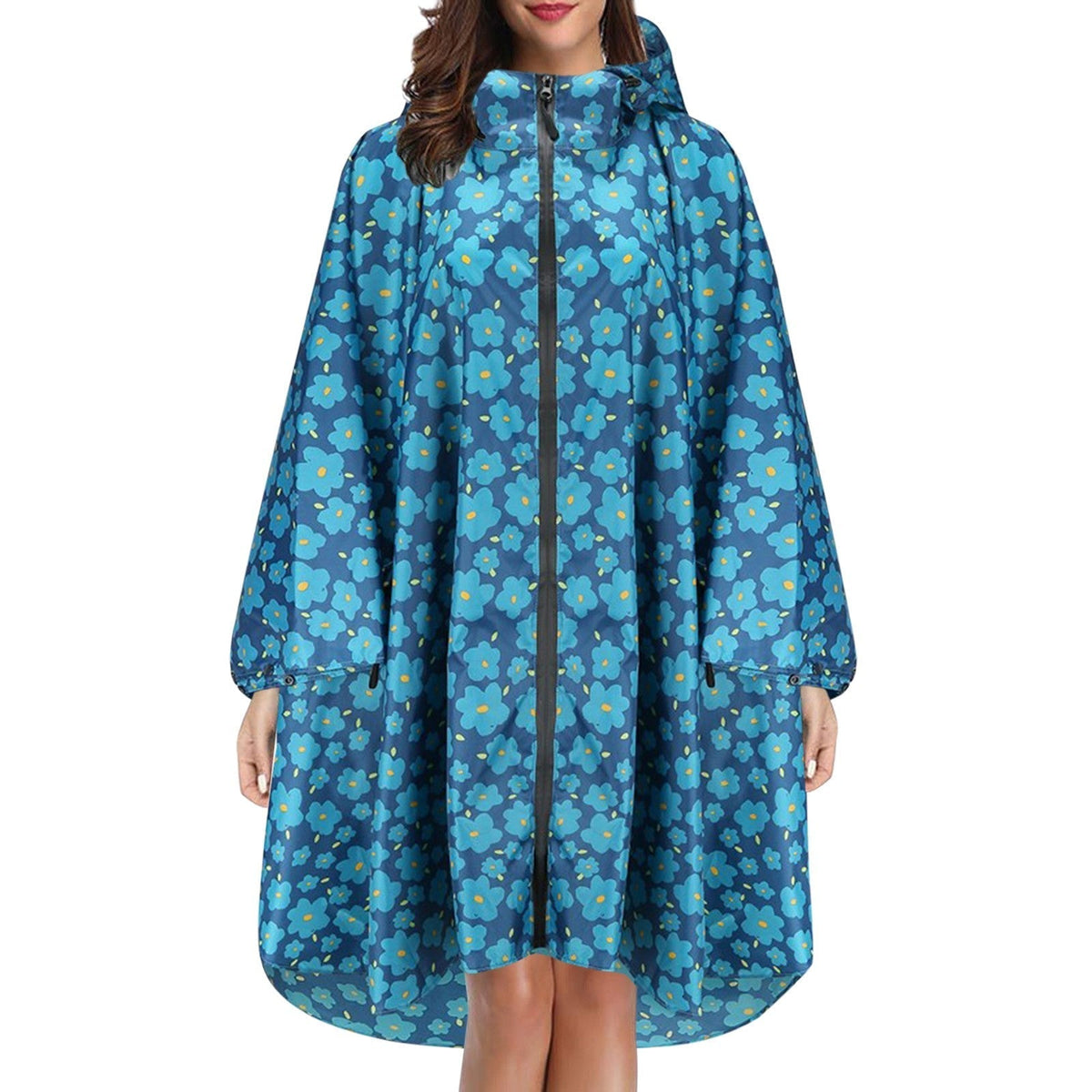 Cape de pluie femme imperméable mi-longue à capuche et fermeture éclair 6