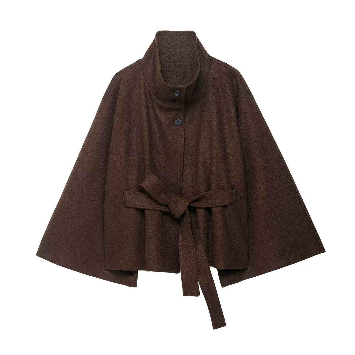 Cape femme en laine à col montant et ceinture 4