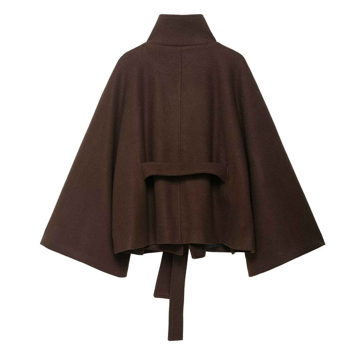 Cape femme en laine à col montant et ceinture 5